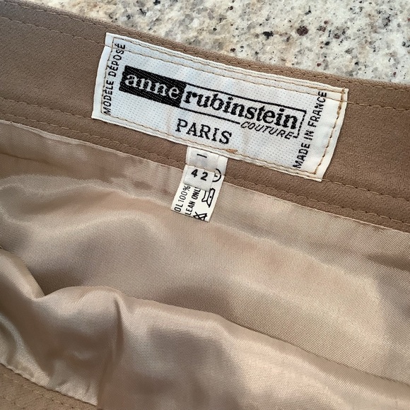 Vintage Anne Rubinstein Couture Tan Wool Wrap Skirt Size 42 - Picture 5 of 9